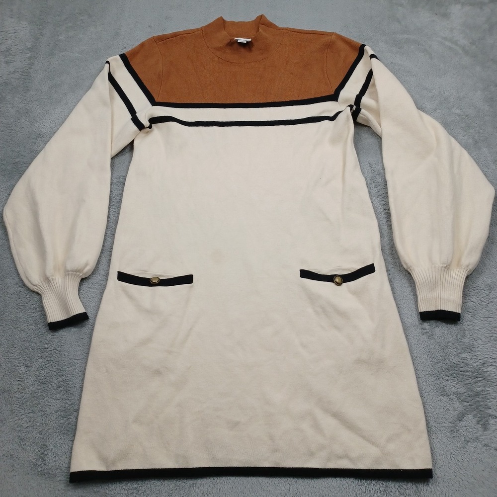 Maeve Sweater Dress Womens Large Beige Long Sleeve Pockets Knit Pullover